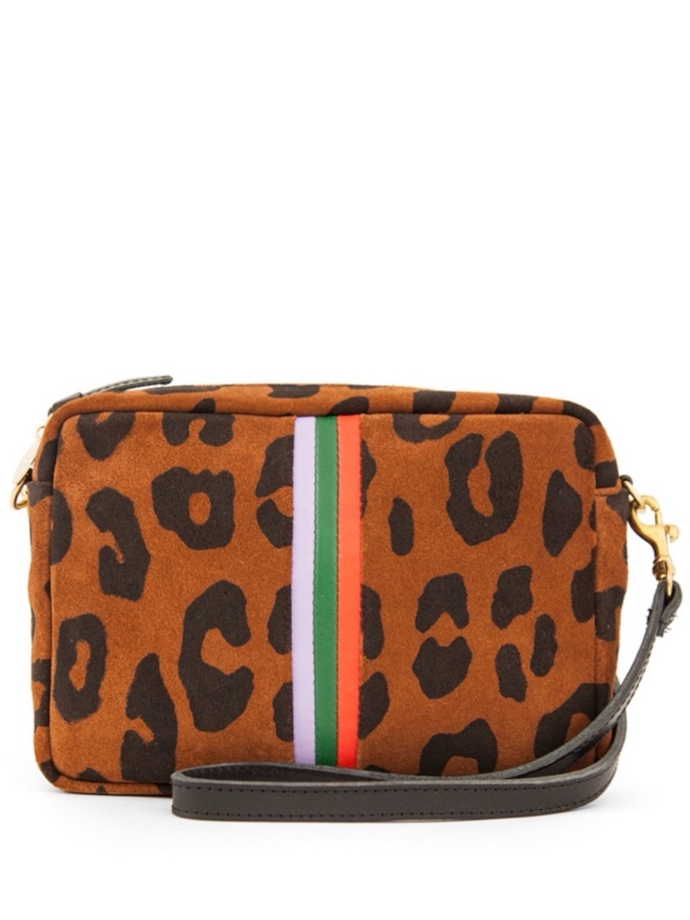 Leopard Print Crossbody with Pink-Green-Red Center Stripe
